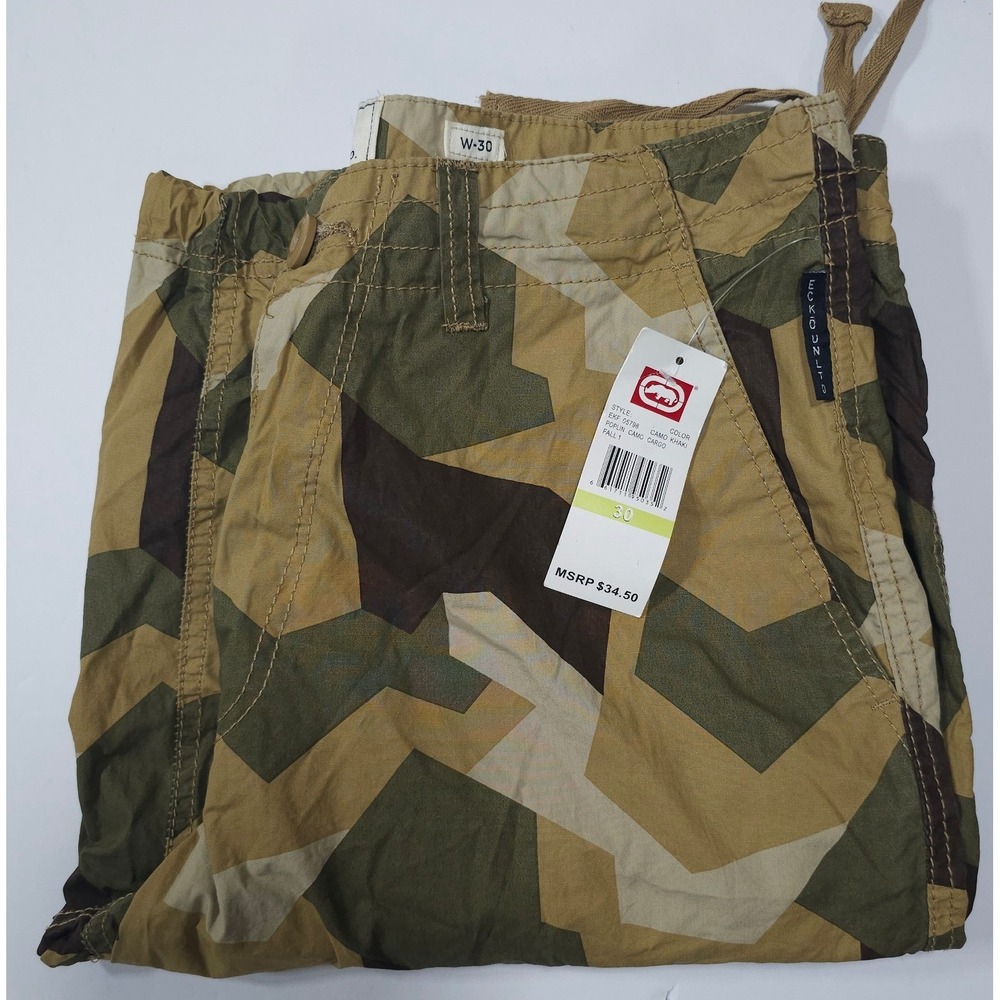Ecko Unltd Mens Geometric Camo Cargo Shorts‎ Khaki Olive Brown Size 30 NEW